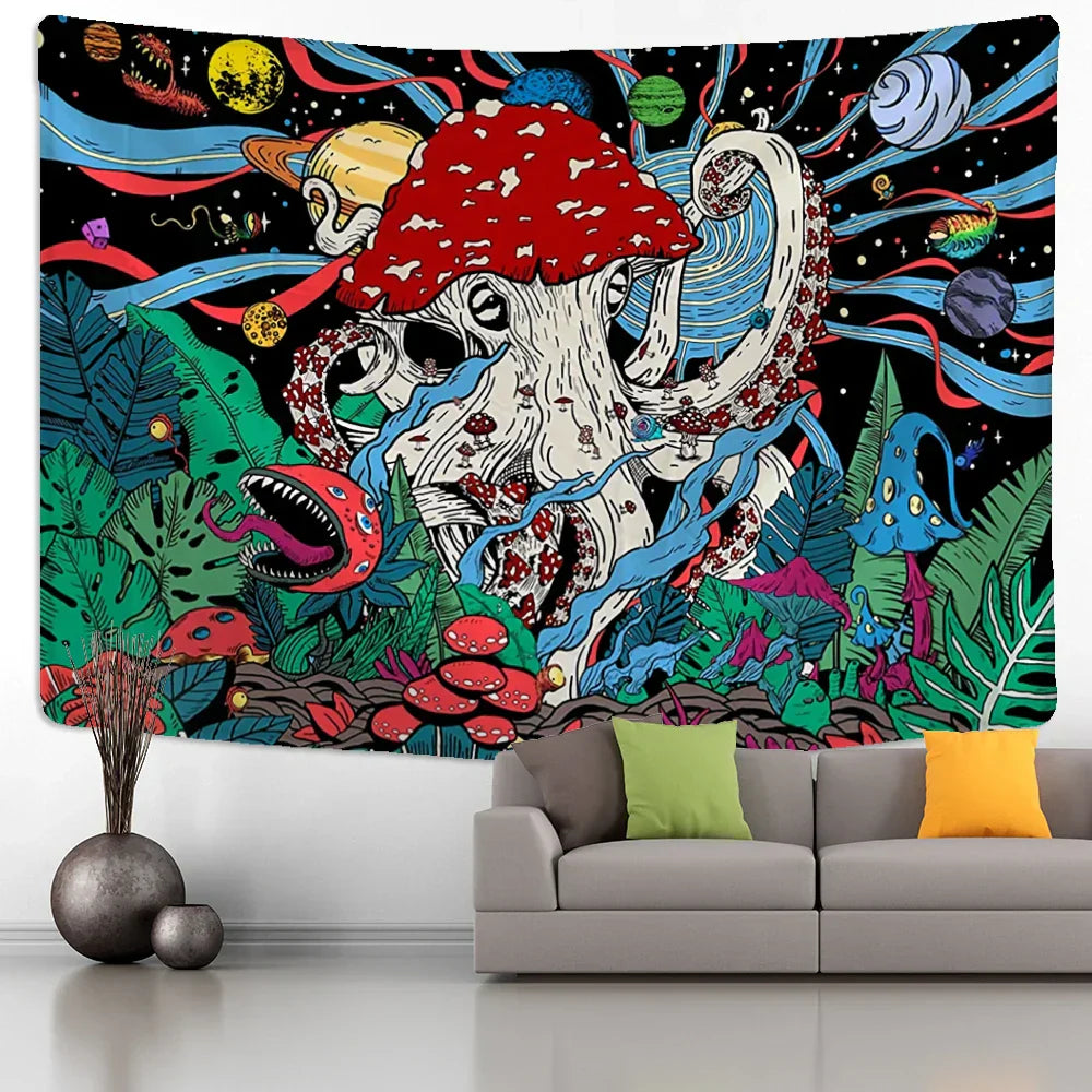 DecorBites™ Abstract Mushroom Tapestry Wall Hanging for Psychedelic Room Decor