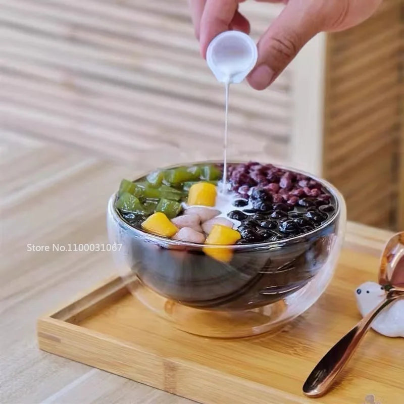 DecorBites™ Double Wall Glass Salad Bowl Insulated Container - Heat Resistant Kitchen Tableware