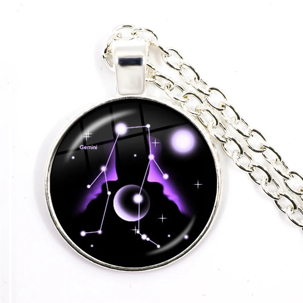 Zodiac Necklace Silver Plated | 12 Constellation Pendant Jewelry