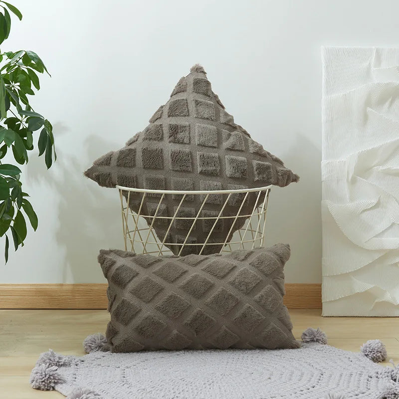 DecorBites™ Geometric Diamond Pattern Plush Cushion Cover for Stylish Home Decor