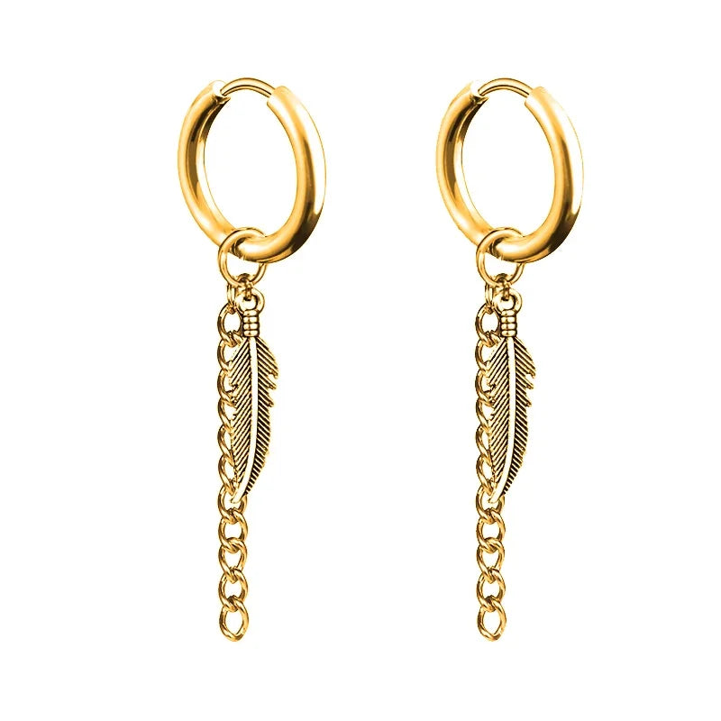 Cross Feather Stud Earrings Set | Unisex Stainless Steel Punk Jewelry