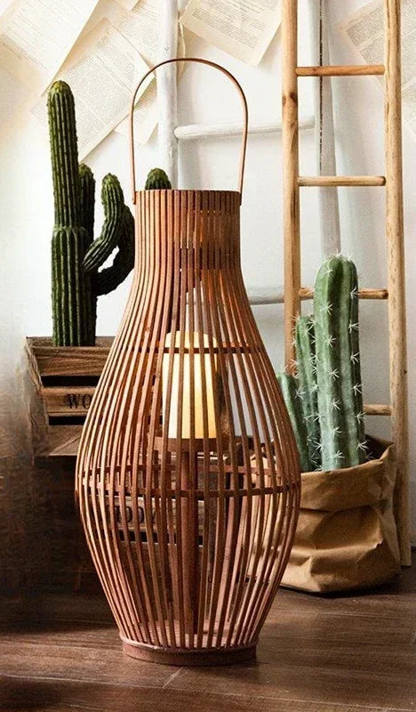 DecorBites™ Bamboo Lantern Candle Holder Vintage Nordic Style Wood Floor Decoration