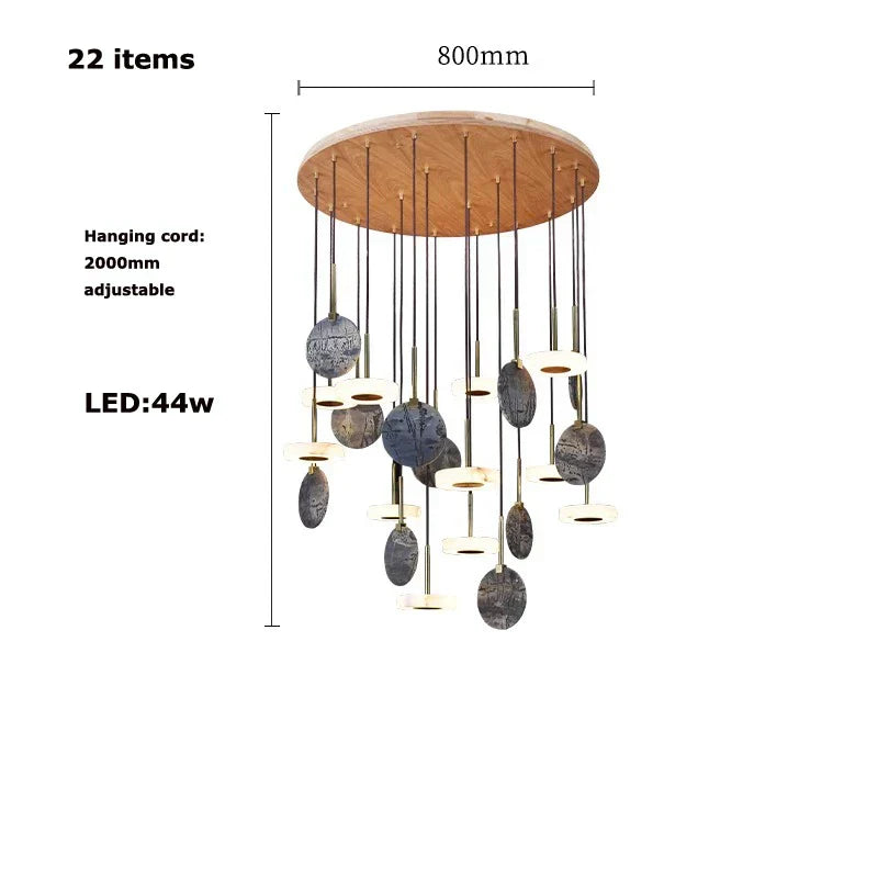 DecorBites™ Deco Wood & Marble LED Chandelier for Dinning Room