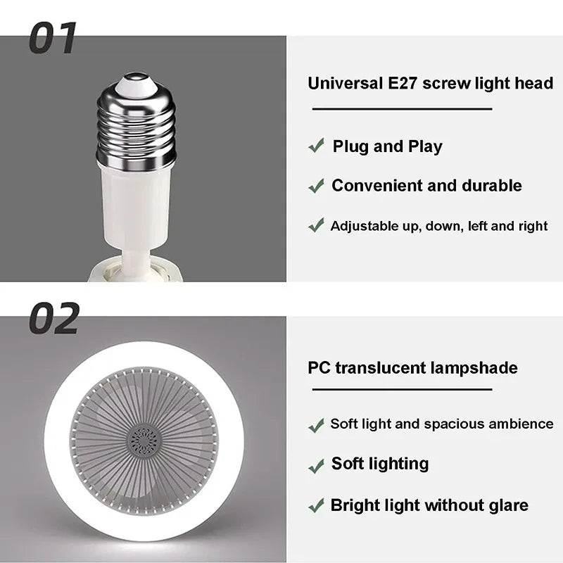 DecorBites™ 2-in-1 Ceiling Fan with Remote Control, Silent Operation, E27 Lighting, Home Décor