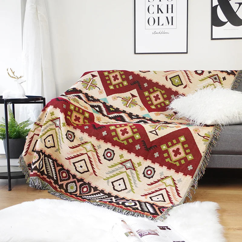 DecorBites™ Geo Ethnic Throw Blanket - Double-Sided Boho Sofa Cover & Travel Carpet