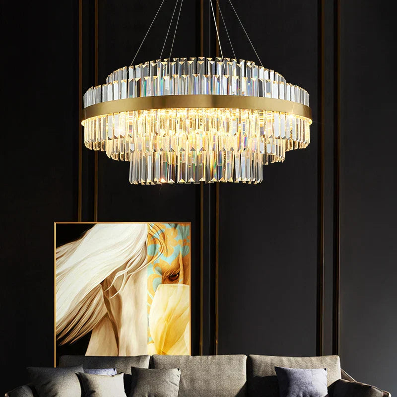 DecorBites™ Gold Metal Crystal Pendant Light - Dimmable LED Hanging Lamp