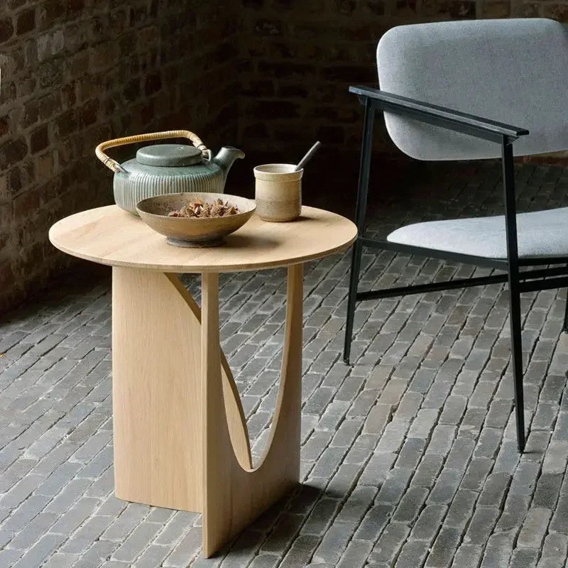 DecorBites™ Circular Walnut Wood Coffee Table for Living Room with Solid Nordic Design