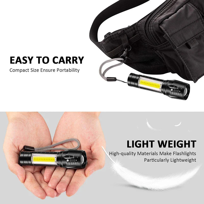Portable Zoomable Strong LED Flashlight | Rechargeable Mini Torch for Camping and Emergencies