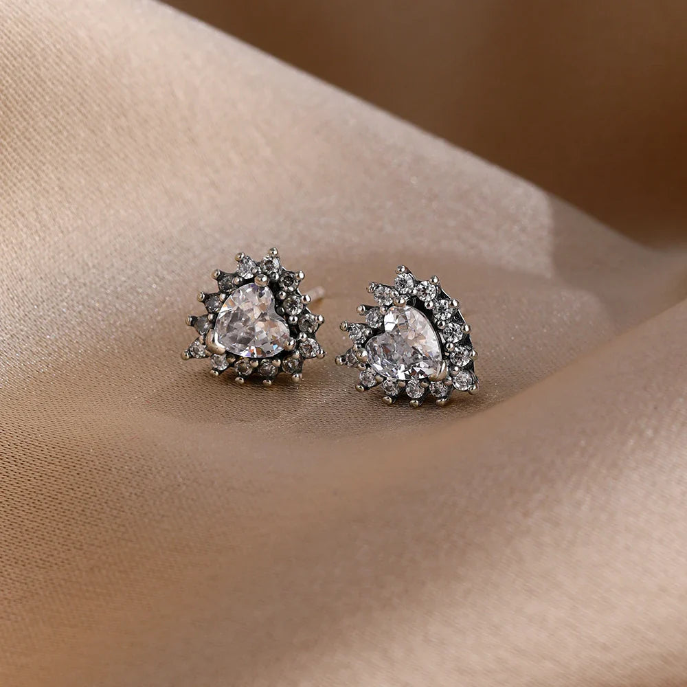 2026 New Fashion Hoop Earrings Set for Women | Ginkgo Leaf Enamel Flower Stud, Cute Crown Heart Zircon Earrings