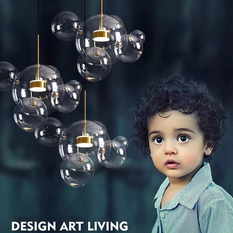 DecorBites™ Glass Bubble LED Chandelier for Kids Kitchen Dining Office Lighting