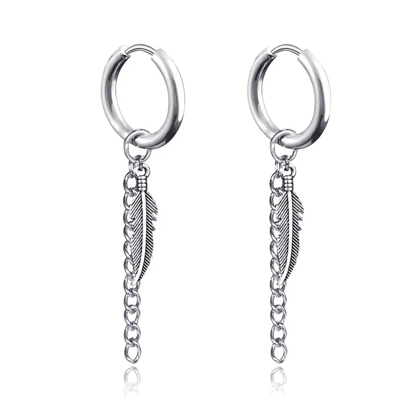 Cross Feather Stud Earrings Set | Unisex Stainless Steel Punk Jewelry