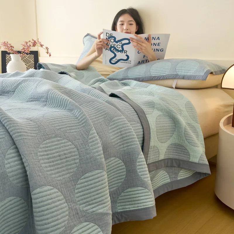 DecorBites™ Cotton Three-Layer Towel Blanket with Pillow - Summer Cool Quilt