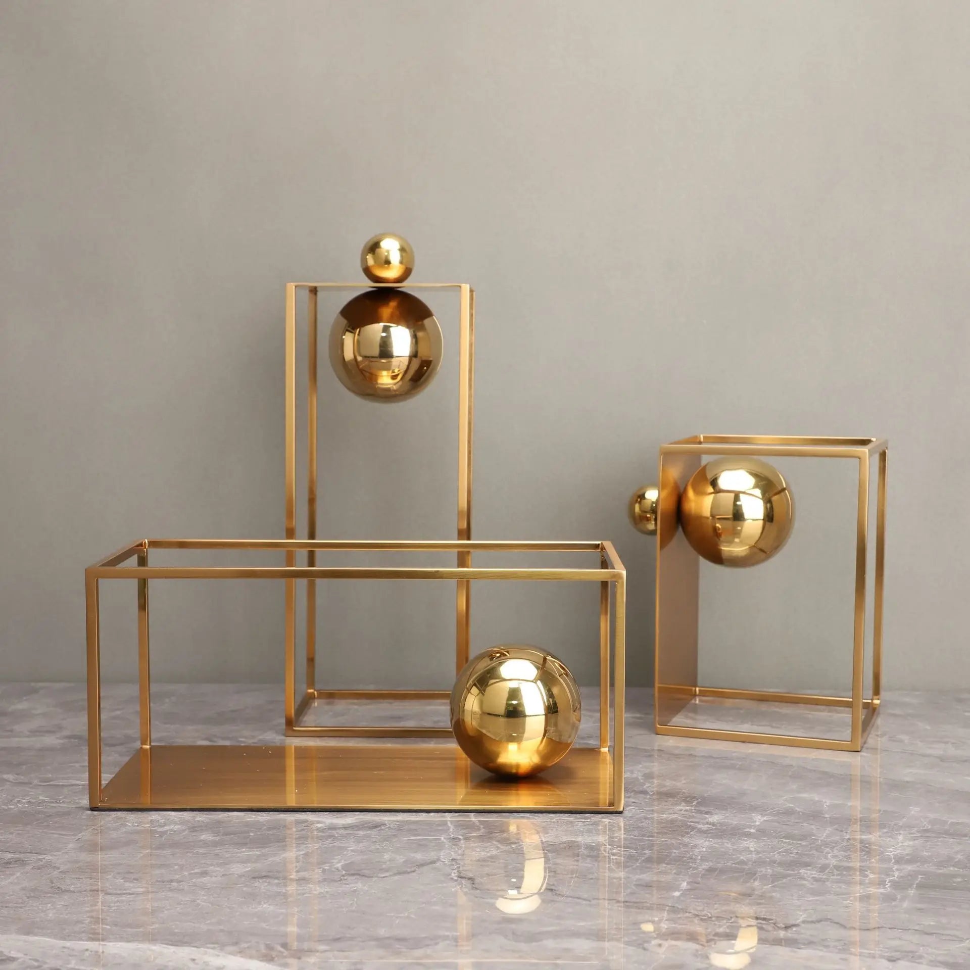 DecorBites™ Geometric Gold Frame Sculpture Decorative Figurines Metal Home Decor