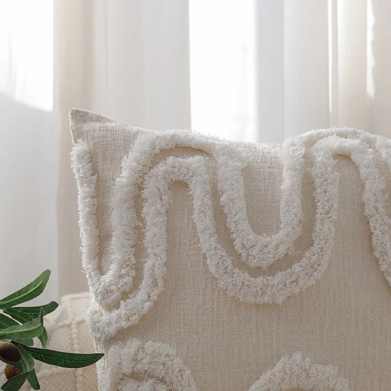 DecorBites™ Geometric Waves Tufted Pillow Covers with Embroidered Tassels
