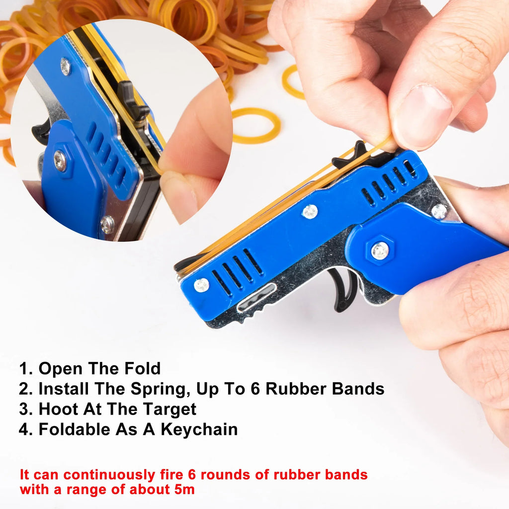 Mini Alloy Foldable Rubber Band Gun Keychain | Quick Shooting Toy