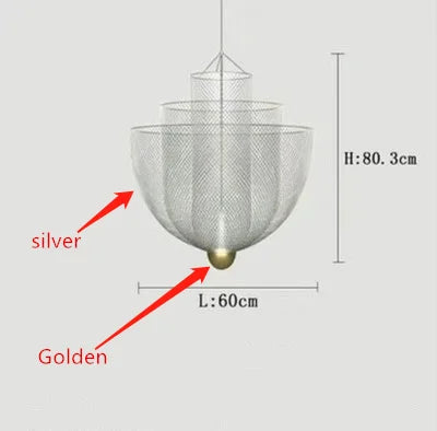 Modern gold mesh tiered dimmable led chandelier dining room pendant light