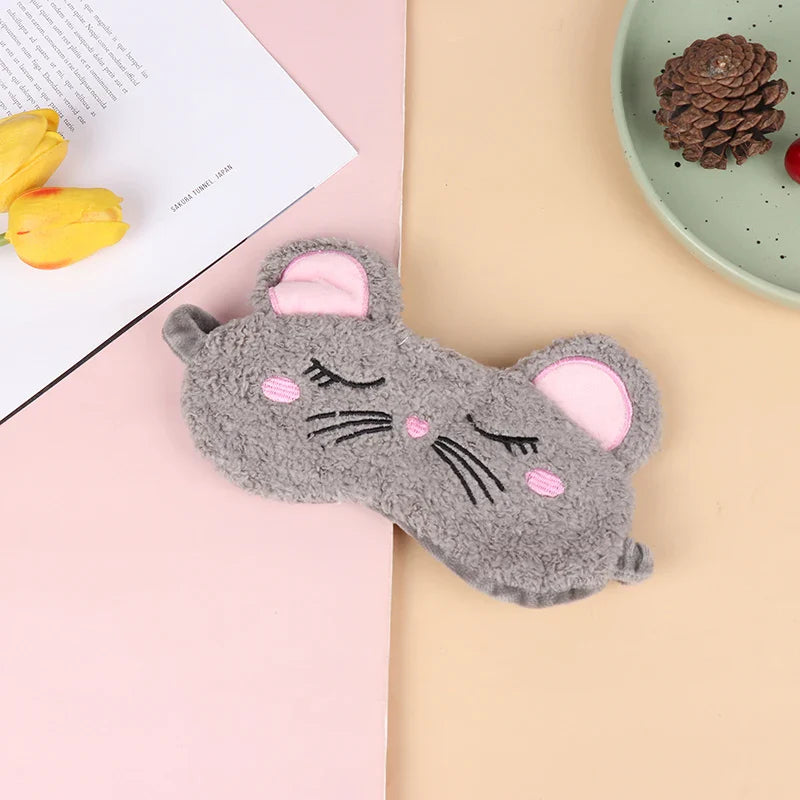 Plush Cute Grey Cat Sleep Mask | Light Blocking Eye Shade for Travel and Home