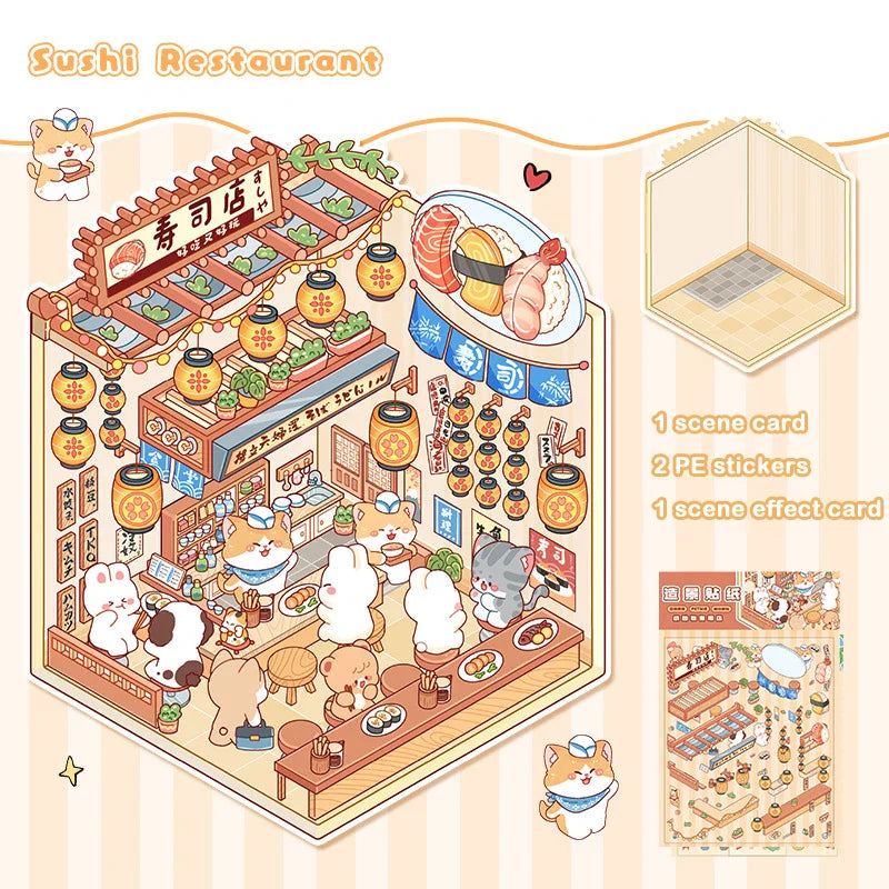 Cute 3D Stereoscopic Landscape Stickers | Mini Scene Sticker Set