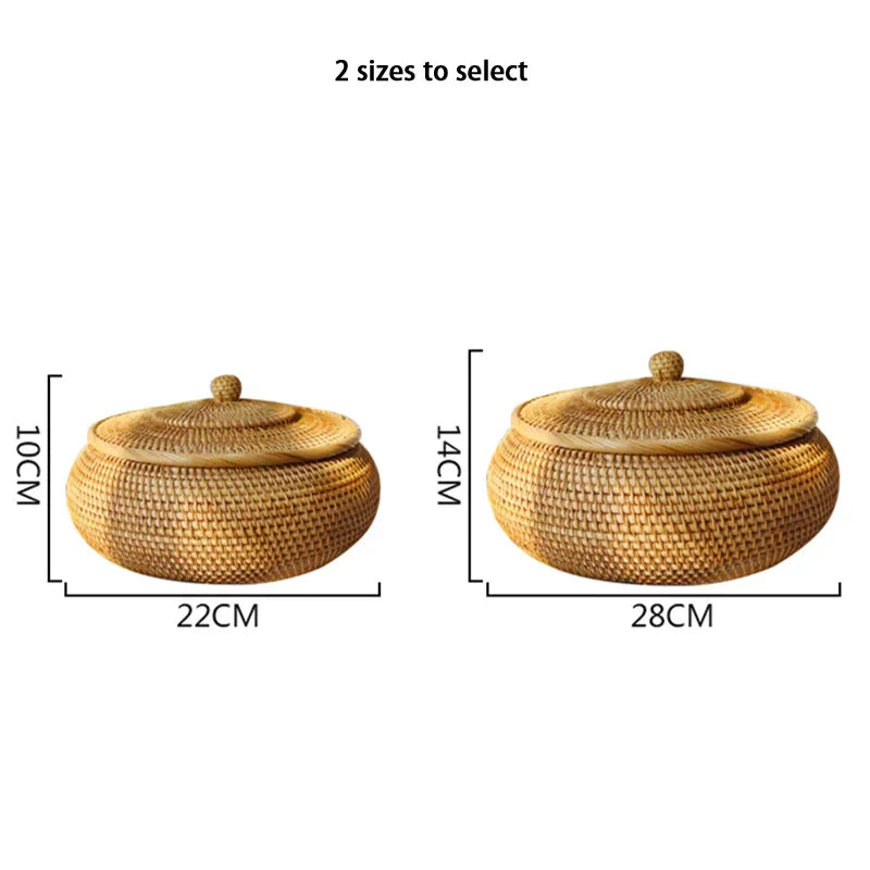 DecorBites™ Handwoven Rattan Storage Box With Lid - Kitchen Food Container & Home Organizer