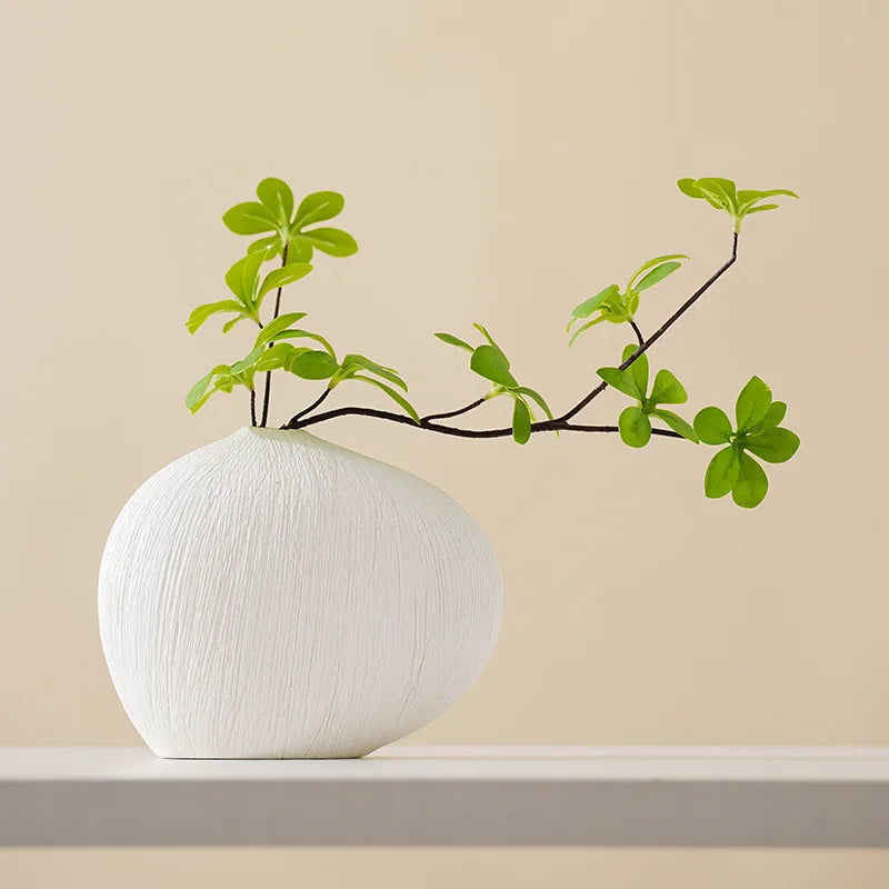 DecorBites™ Geometric Stripes Ceramic Vase with Pebbles, Flower Arrangement Accessory