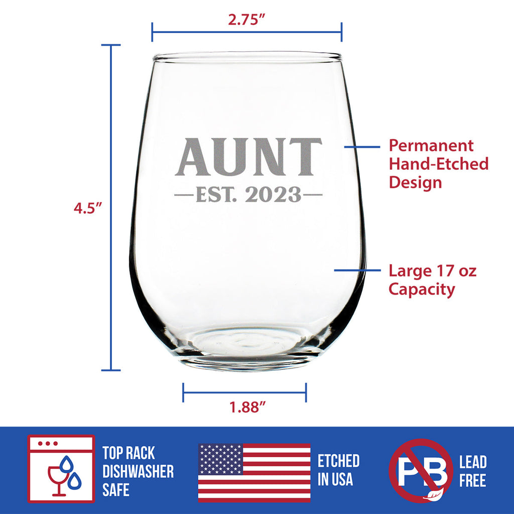 Aunt Est. 2023 - Bold - 17 Ounce Stemless Wine Glass