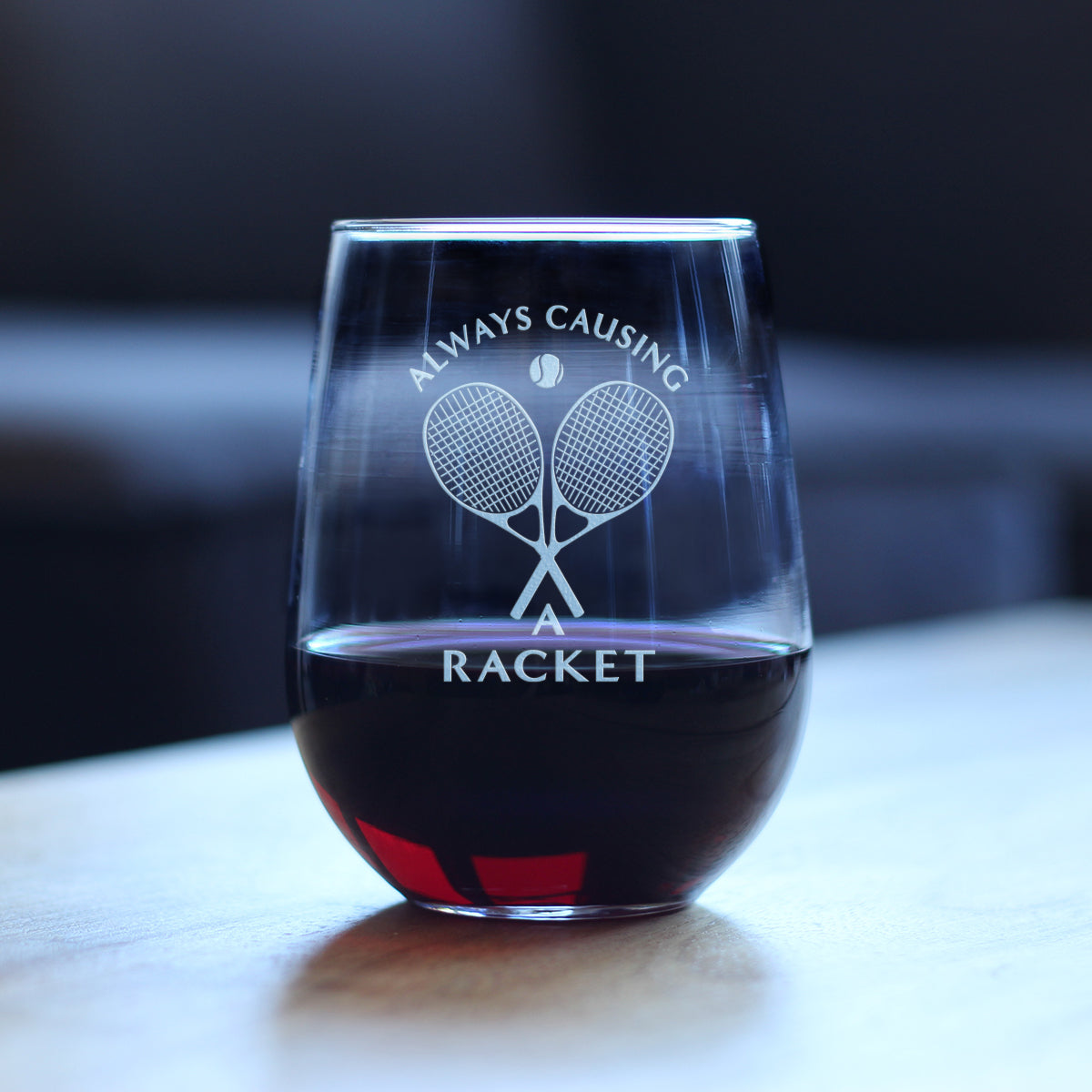 Causing a Racket - 17 Ounce Stemless Wine Glass