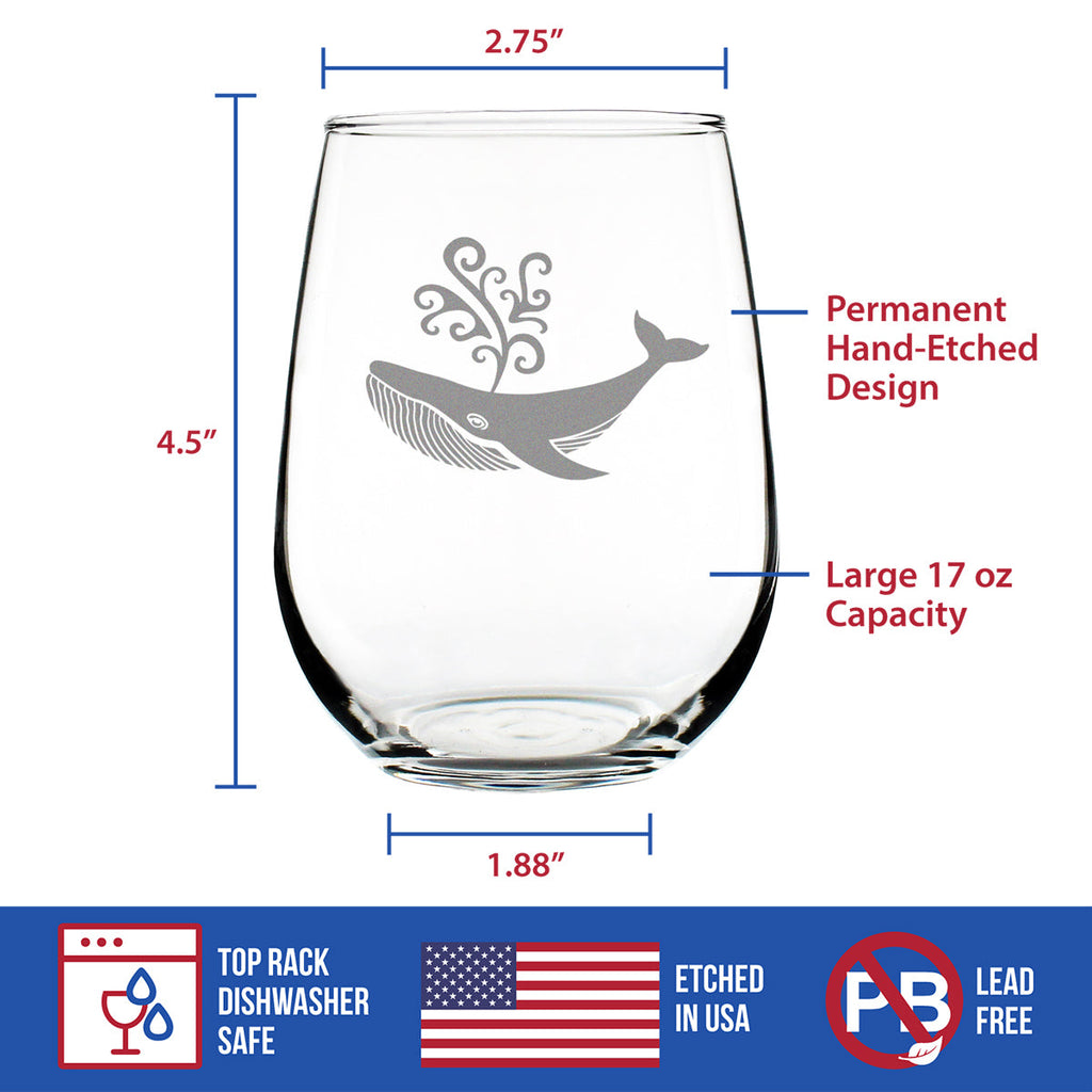 Decorative Whale - 17 Ounce Stemless Wine Glass