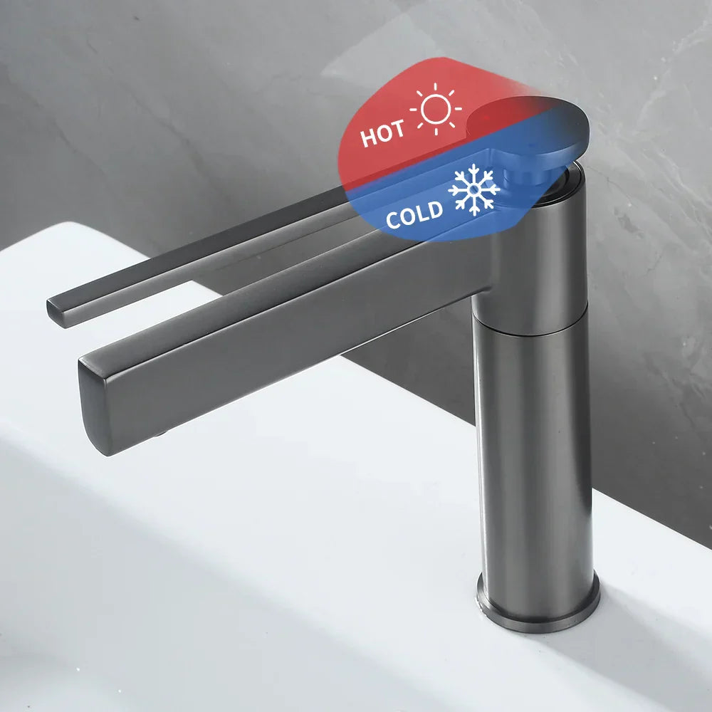 DecorBites™ Basin Faucet: Single Handle Deck Mounted Brass Bathroom Mixer for Sink - Hot/Cold