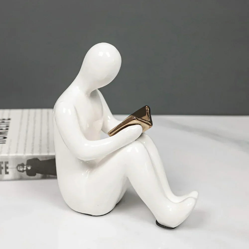 DecorBites™ Abstract Nordic Style Ceramic Character Bookends Set for Office Bookcase Decor