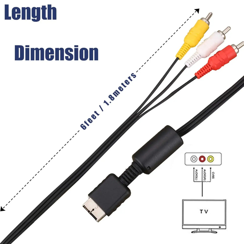 AV to RCA Composite Cable for PS2 PS3 | 6ft Replacement Cord