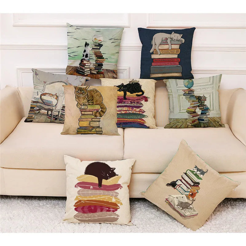 DecorBites™ Creative Cat Linen Pillow Case 45x45cm - Sofa Cushion Cover