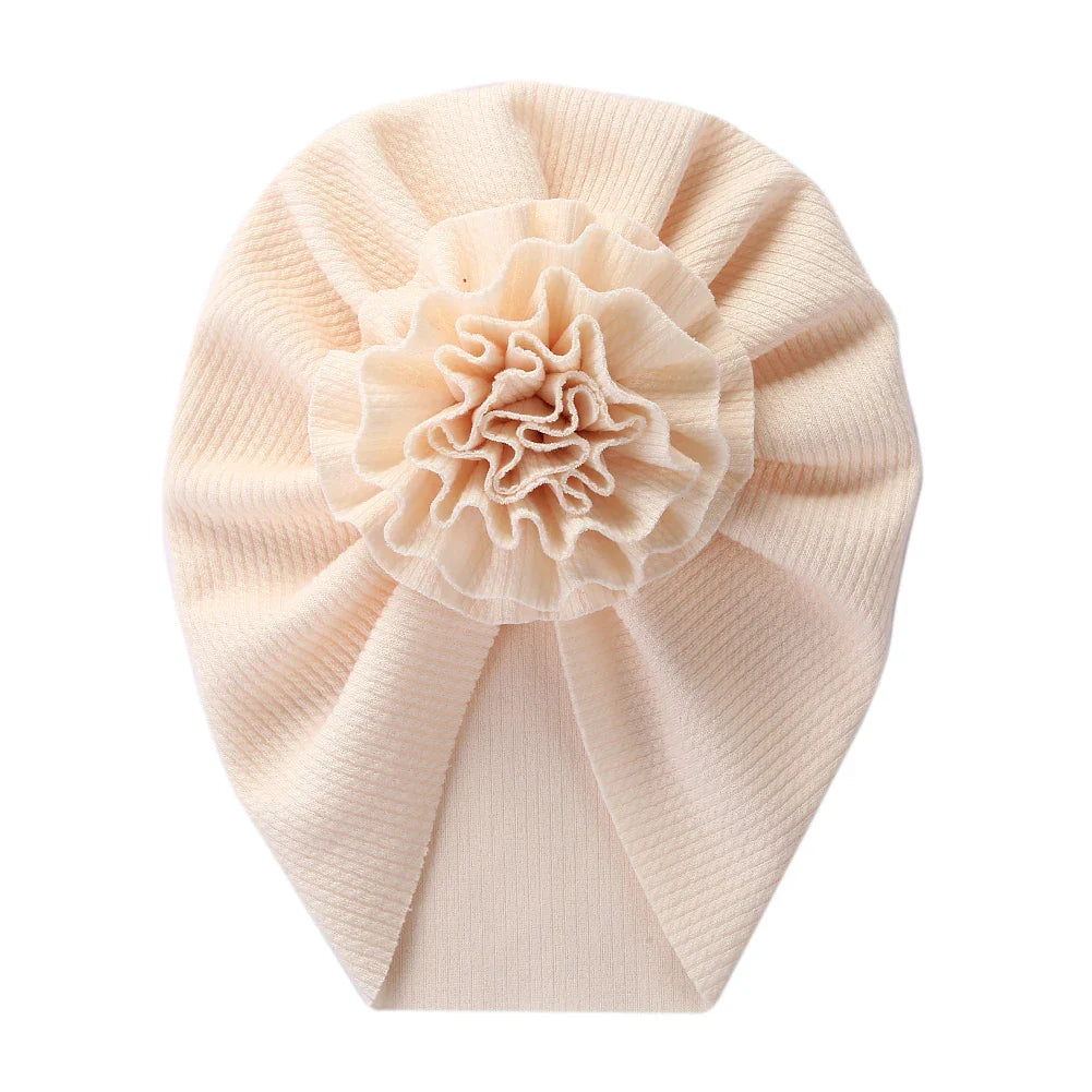 Big Blossom Flower Ribbed Turban Baby Hat | Soft Cotton Topknot Bonnet for Newborns and Toddlers