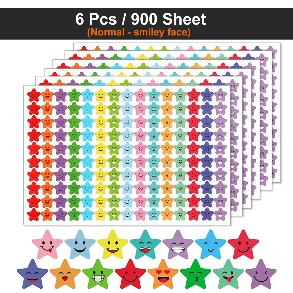 Happy Face Star Sticker Pack | Reward Stickers for Kids, DIY Craft Decorations