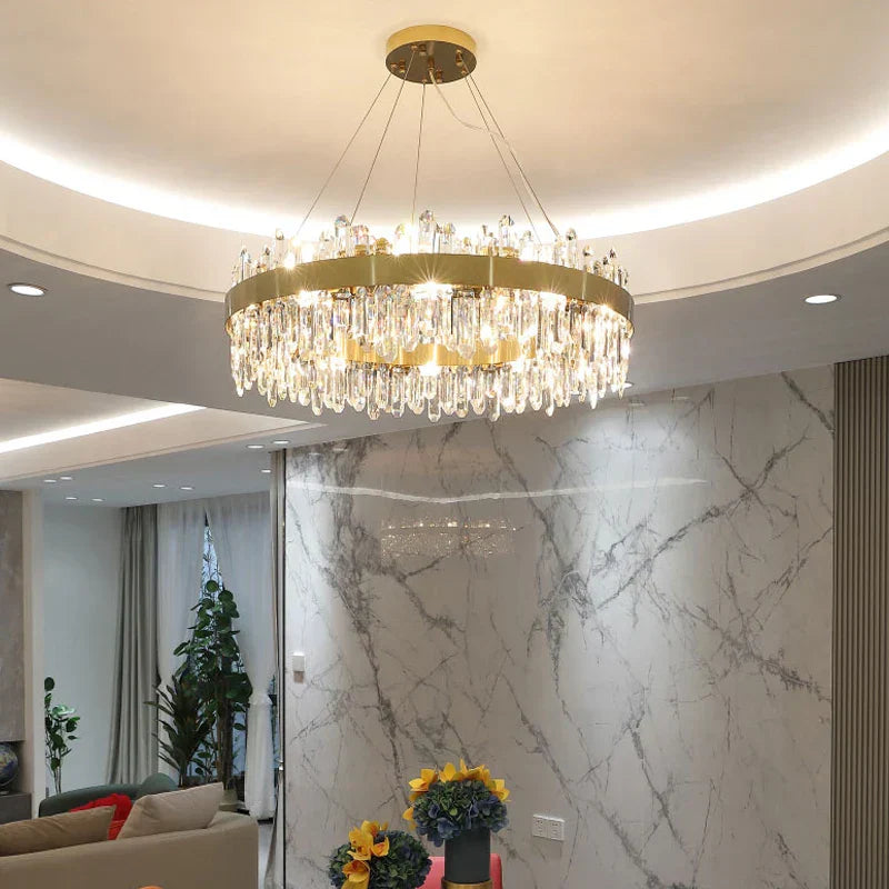 DecorBites™ Crystal Circle Ceiling Chandelier with LED Lighting for Designer Dining Room