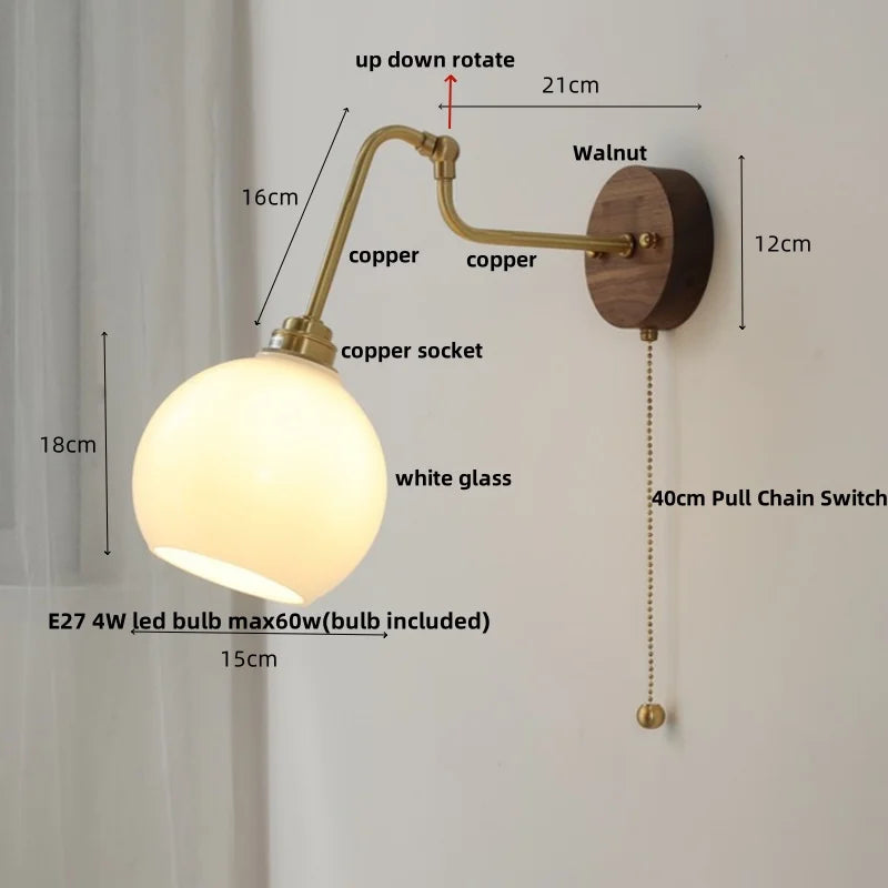 DecorBites™ Copper Glass Wall Sconce Amber LED Rotate Modern Bathroom Mirror Light