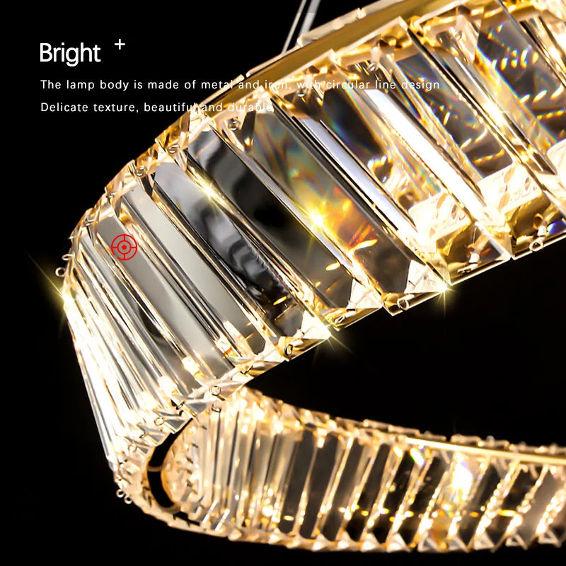 DecorBites™ Gold Steel Rings Crystal Pendant Light