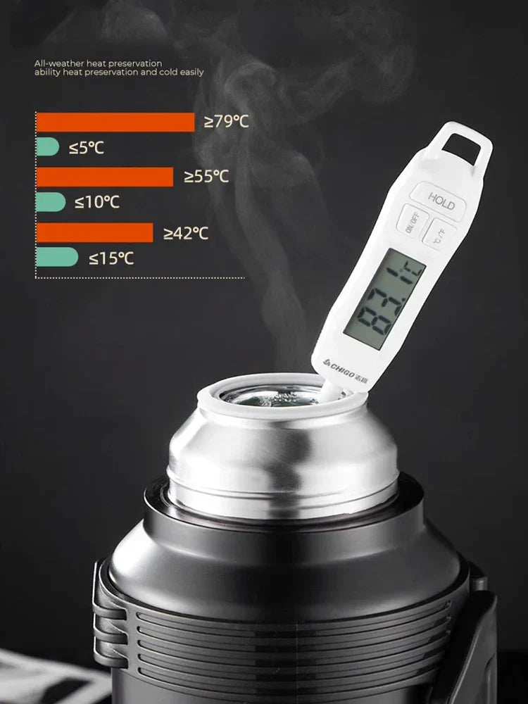 DecorBites™ 2000ML Glass Liner Insulated Kettle with Folding Handle Thermos Cup