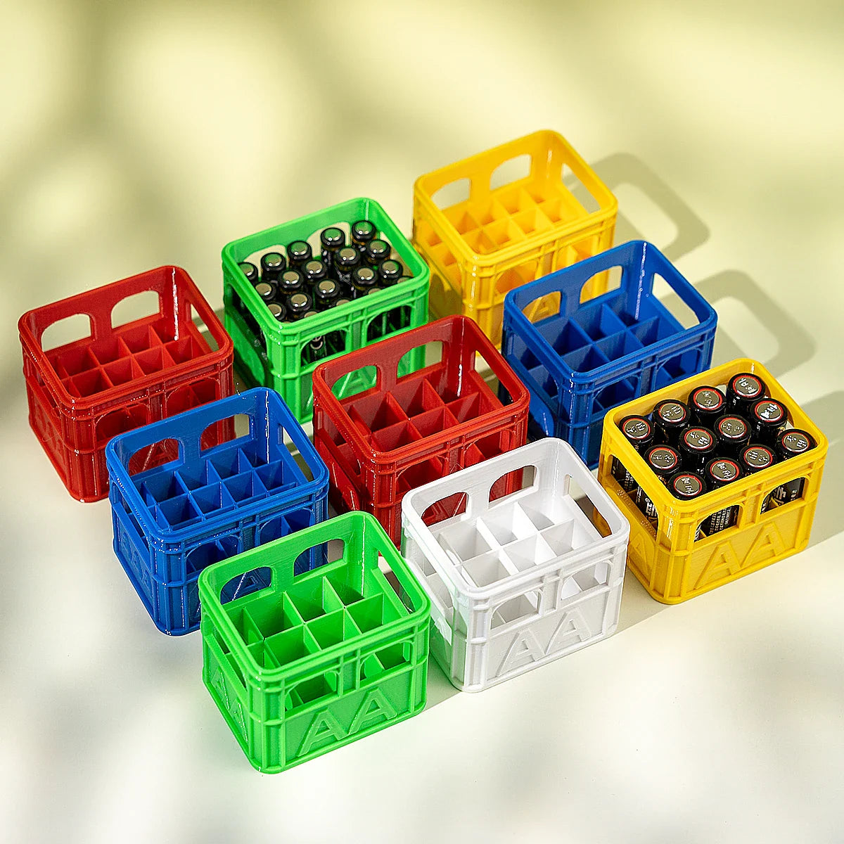 3D Printed Beer Crate Style Stackable Battery Storage Box | AA AAA 18650 21700 9V Organizer
