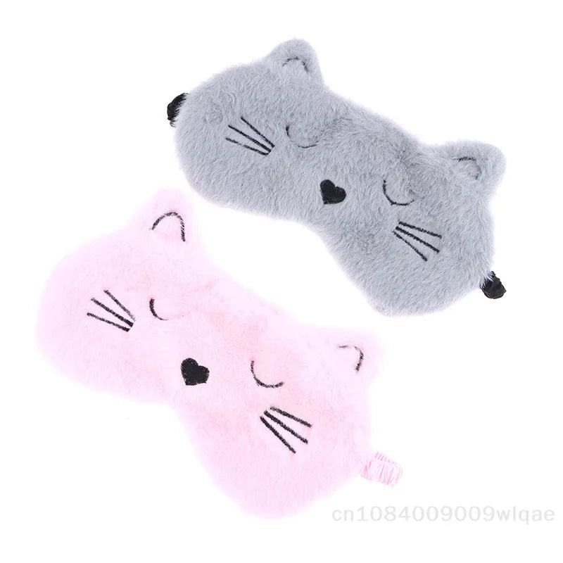Solid Color Plush Sleep Mask for Naps | 3D Cute Blackout Eye Cover with Adjustable Strap