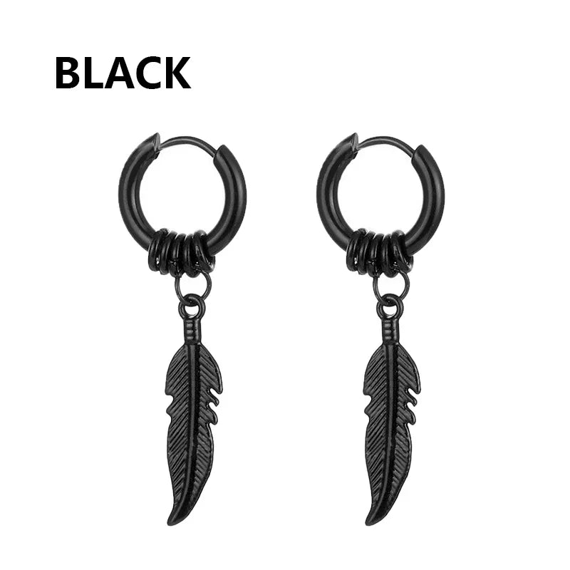 Cross Feather Stud Earrings Set | Unisex Stainless Steel Punk Jewelry