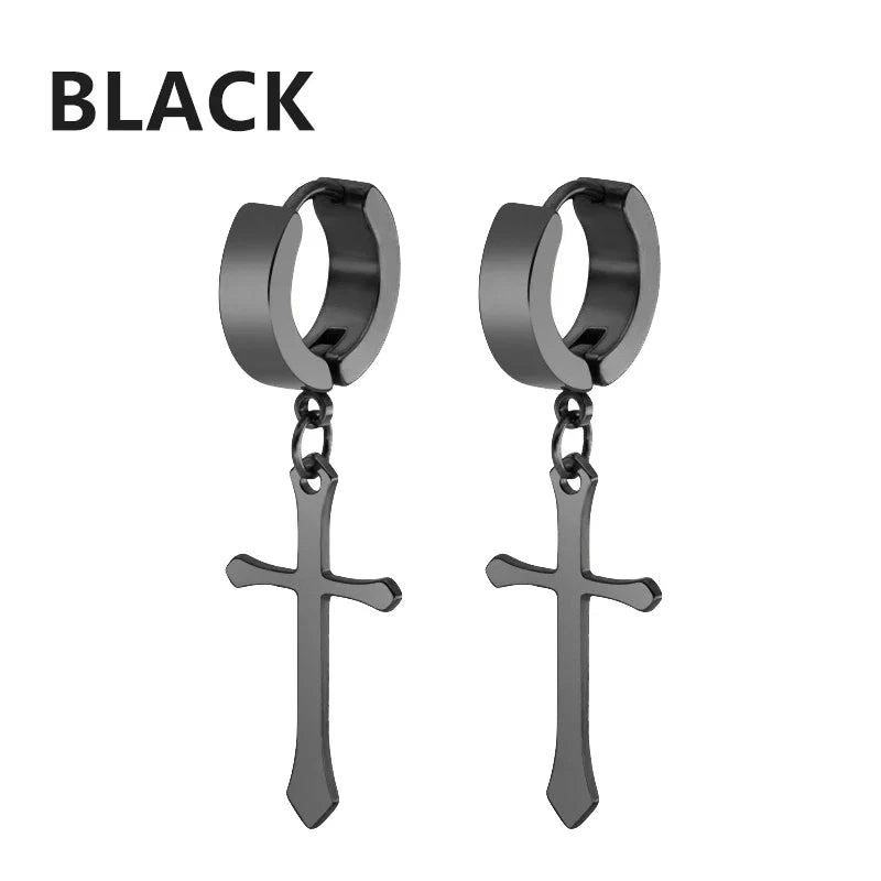 Vintage Punk Stainless Steel Stud Earrings for Men Women | 1 Pair Black Earrings Set