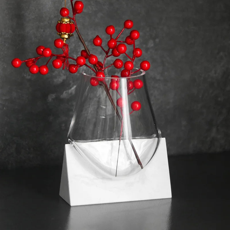 DecorBites™ Abstract Glass Vase with Marble Base for Home Decoration