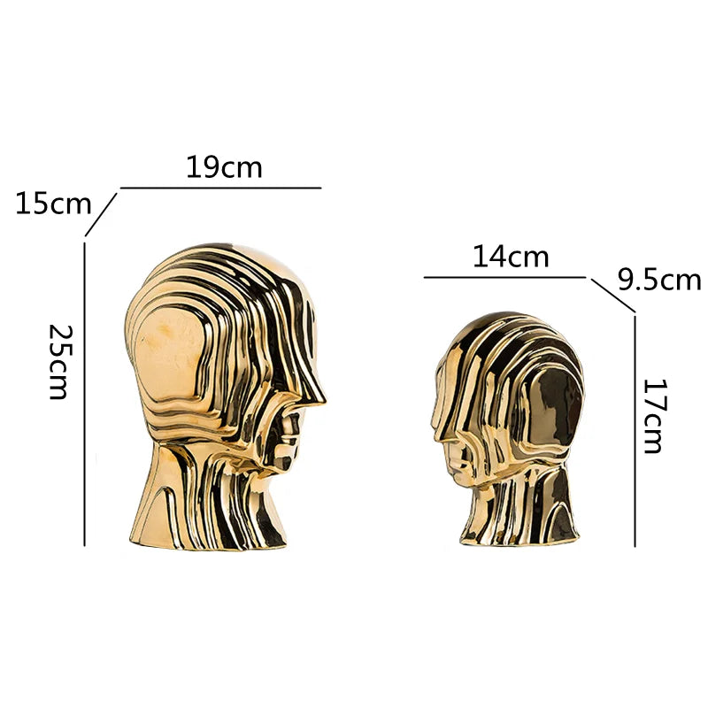 DecorBites™ Geometric Ceramic Head Sculpture | Golden Alien Figurine