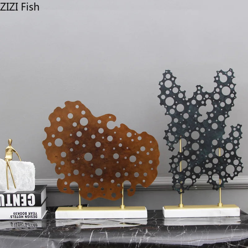 DecorBites™ Geometric Alloy Crafts Marble Base Statue Modern Home Decor
