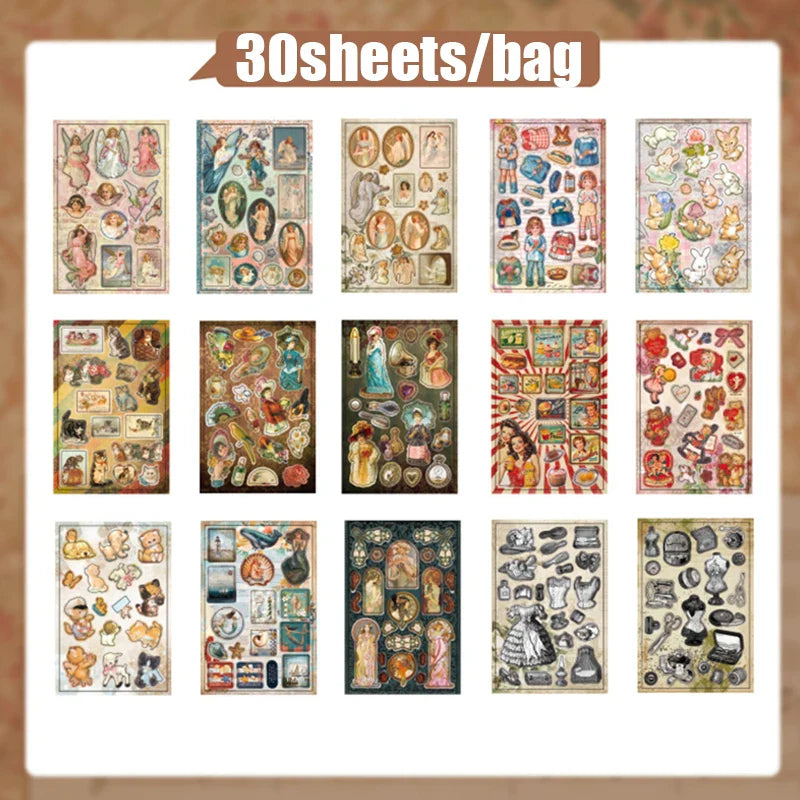 Mr. Paper 30pcs Vintage Sticker Book | Old-Timey Amusement Park Retro Decal Collection for Planners and Journals