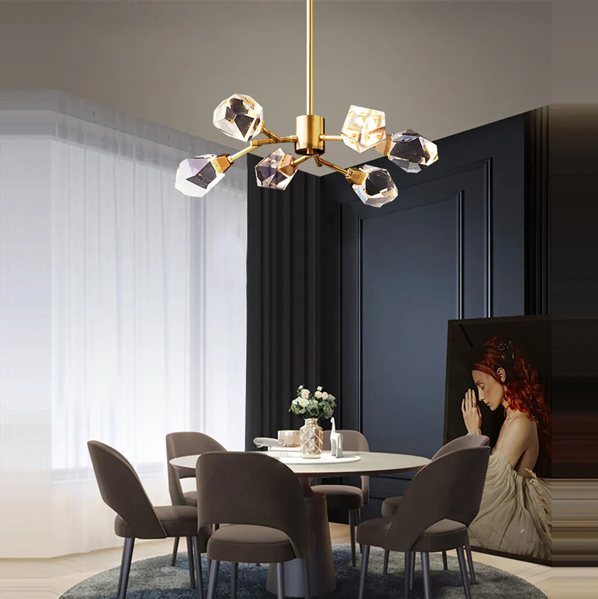 DecorBites™ Diamond Crystal Brass LED Pendant Light Gold Luxury Hanglamp