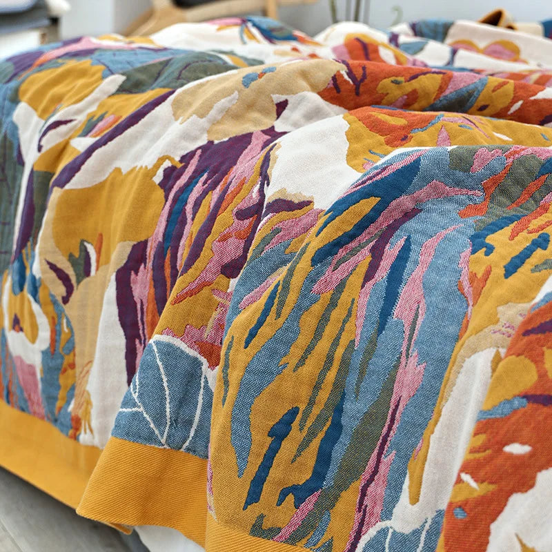 DecorBites™ Cotton Summer Blanket & Pillow Set - Birds & Flowers Design
