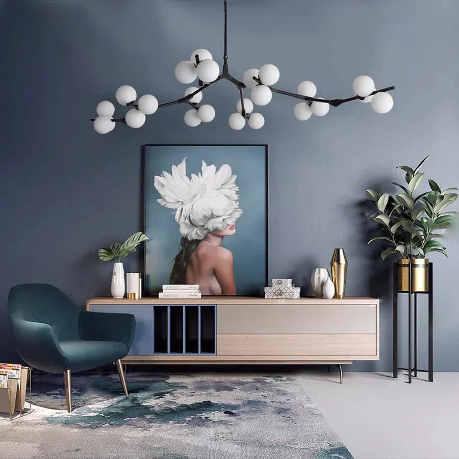 DecorBites™ Glass Balls Tree Branches Chandelier, Nordic LED Ceiling Light