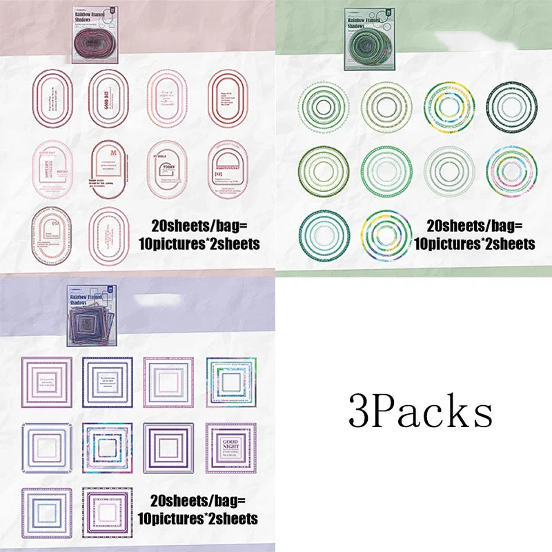 Rainbow Frame Stickers 3-Pack | Creative Multicolor Border Decor for DIY Projects
