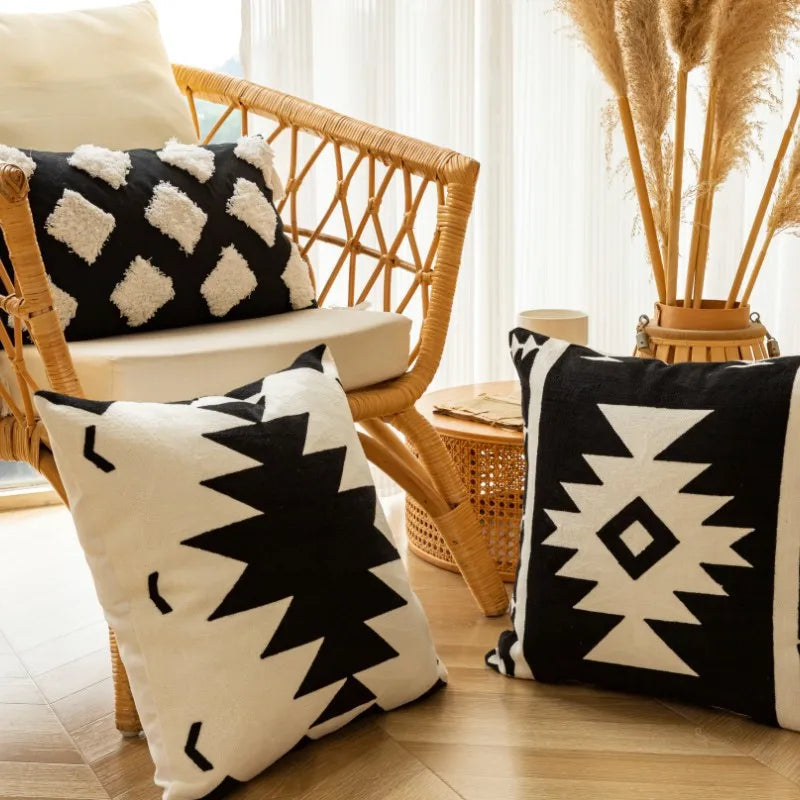 DecorBites™ Geometric Embroidered Cushion Cover - Elegant Home Sofa Decoration